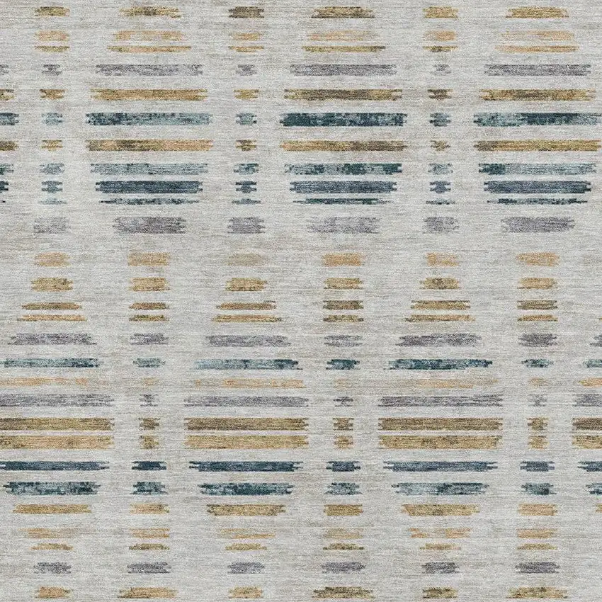 Linen And Blue Striped Washable Area Rug With UV Protection Photo 3