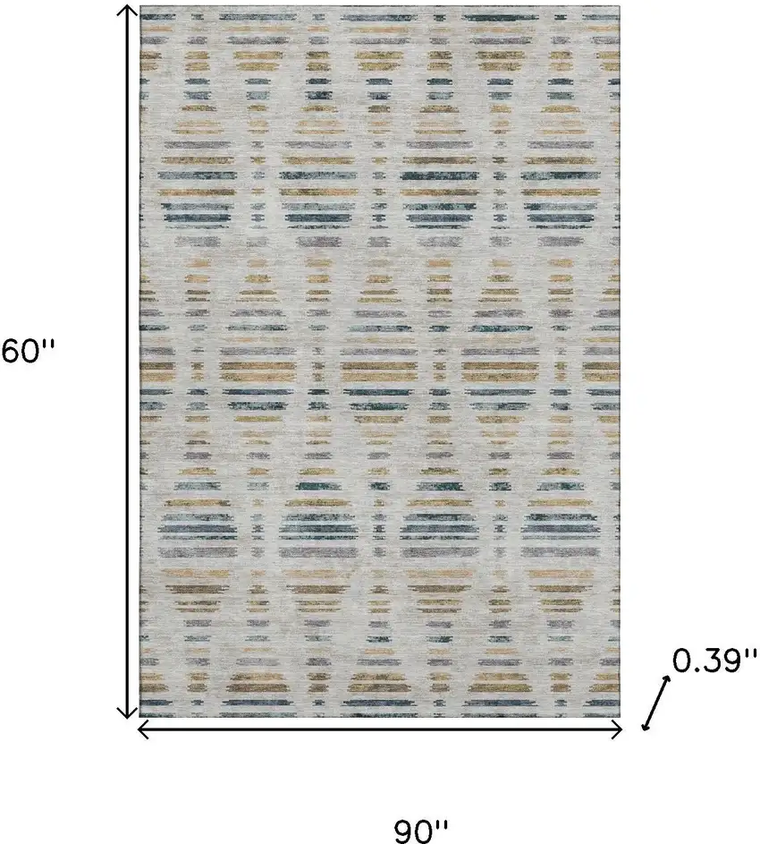 Linen And Blue Striped Washable Area Rug With UV Protection Photo 9