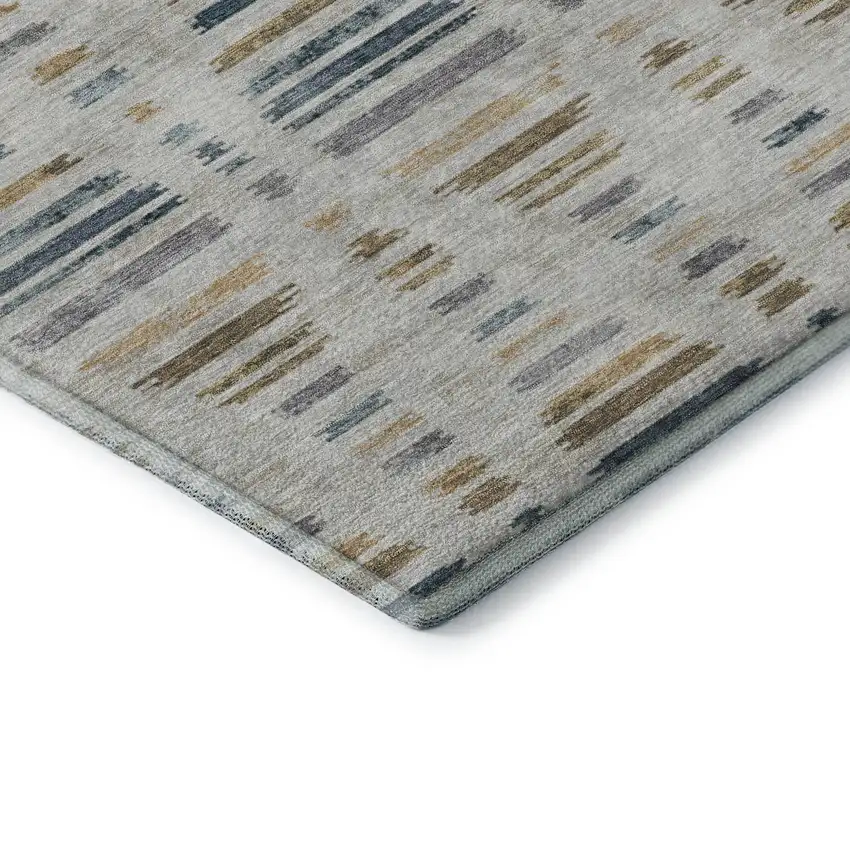 Linen And Blue Striped Washable Area Rug With UV Protection Photo 7
