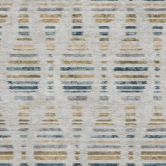 Linen And Blue Striped Washable Area Rug With UV Protection Photo 3