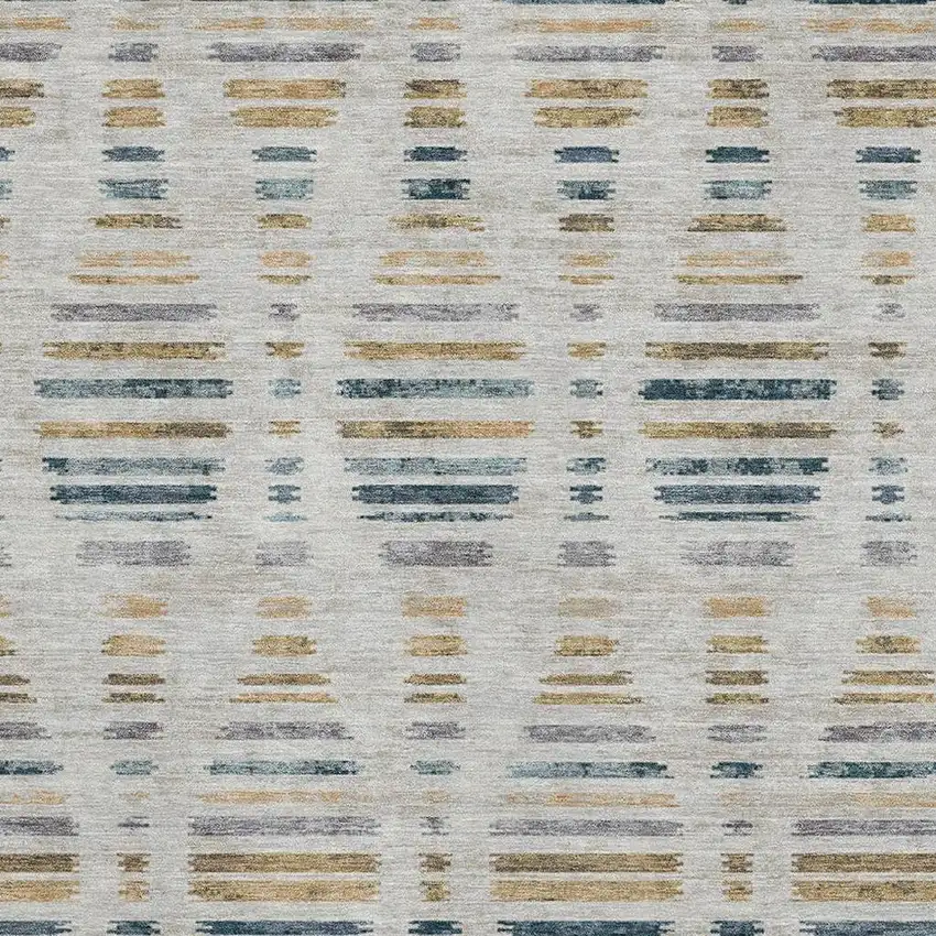 Linen And Blue Striped Washable Area Rug With UV Protection Photo 3