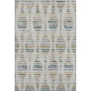 Photo of Linen And Blue Striped Washable Area Rug With UV Protection