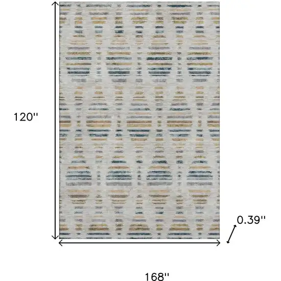 Linen And Blue Striped Washable Area Rug With UV Protection Photo 9