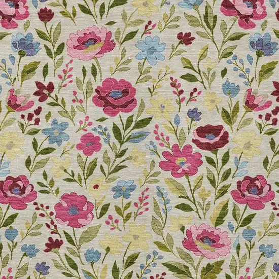 Linen And Blush Floral Washable Indoor Outdoor Area Rug Photo 2