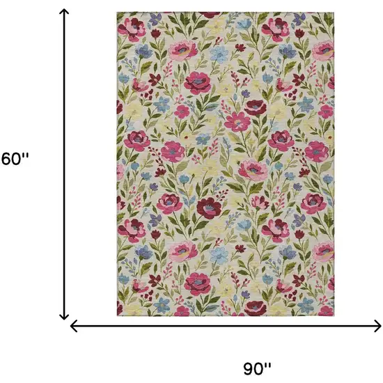 Linen And Blush Floral Washable Indoor Outdoor Area Rug Photo 6