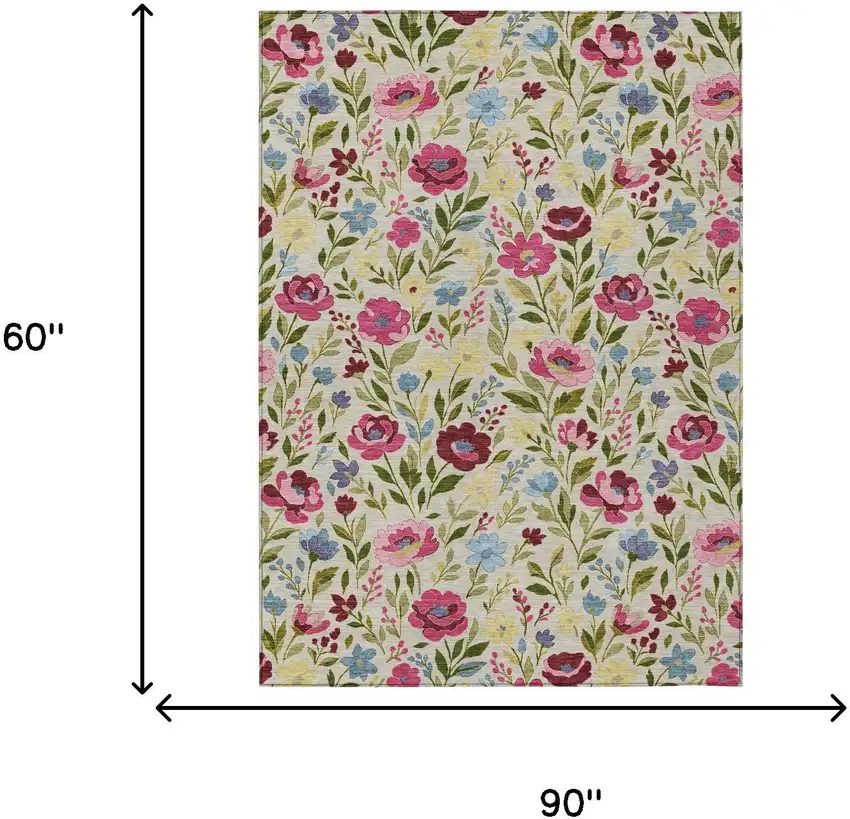 Linen And Blush Floral Washable Indoor Outdoor Area Rug Photo 6
