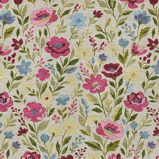 Linen And Blush Floral Washable Indoor Outdoor Area Rug Photo 2