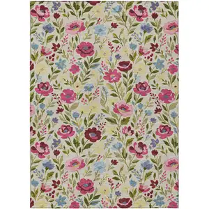 Photo of Linen And Blush Floral Washable Indoor Outdoor Area Rug