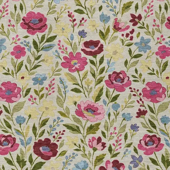 Linen And Blush Floral Washable Indoor Outdoor Area Rug Photo 2