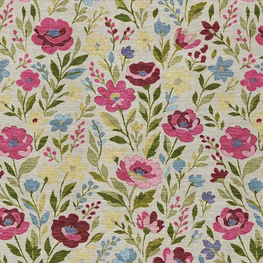 Linen And Blush Floral Washable Indoor Outdoor Area Rug Photo 2