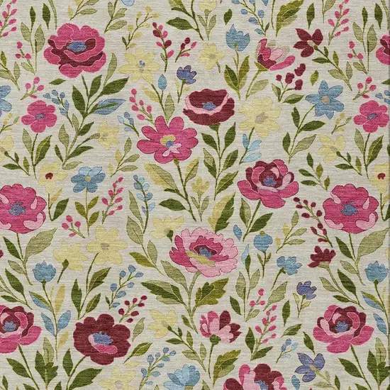 Linen And Blush Floral Washable Indoor Outdoor Area Rug Photo 2
