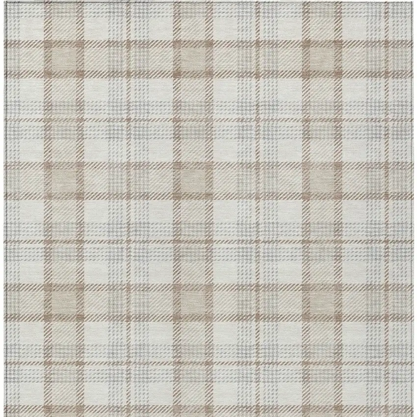 Linen And Brown Plaid Washable Indoor Outdoor Area Rug Photo 6