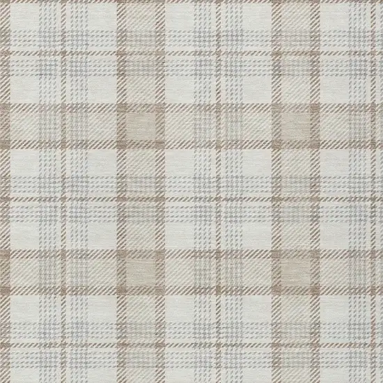 Linen And Brown Plaid Washable Indoor Outdoor Area Rug Photo 5