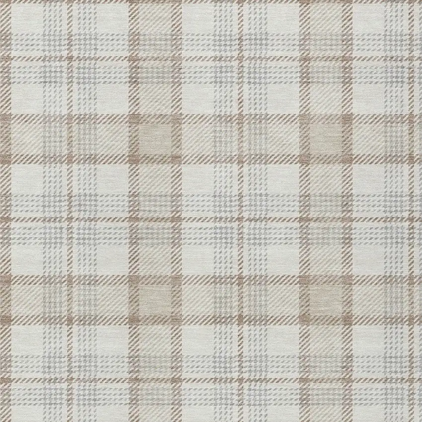 Linen And Brown Plaid Washable Indoor Outdoor Area Rug Photo 5