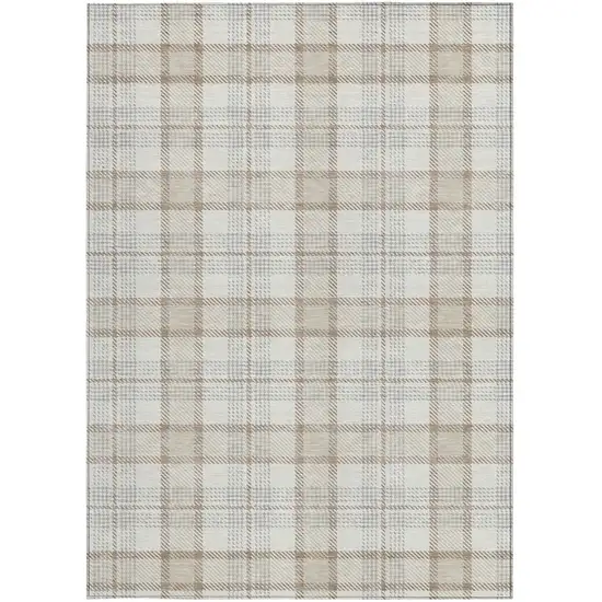 Linen And Brown Plaid Washable Indoor Outdoor Area Rug Photo 6