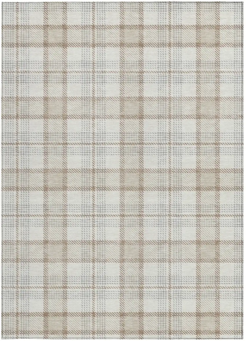 Linen And Brown Plaid Washable Indoor Outdoor Area Rug Photo 6