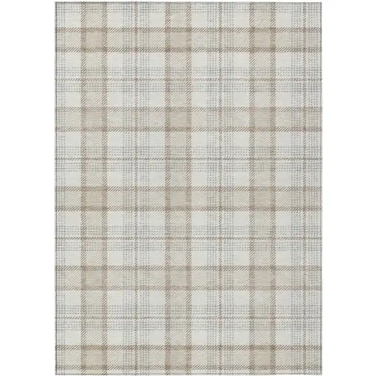 Linen And Brown Plaid Washable Indoor Outdoor Area Rug Photo 2