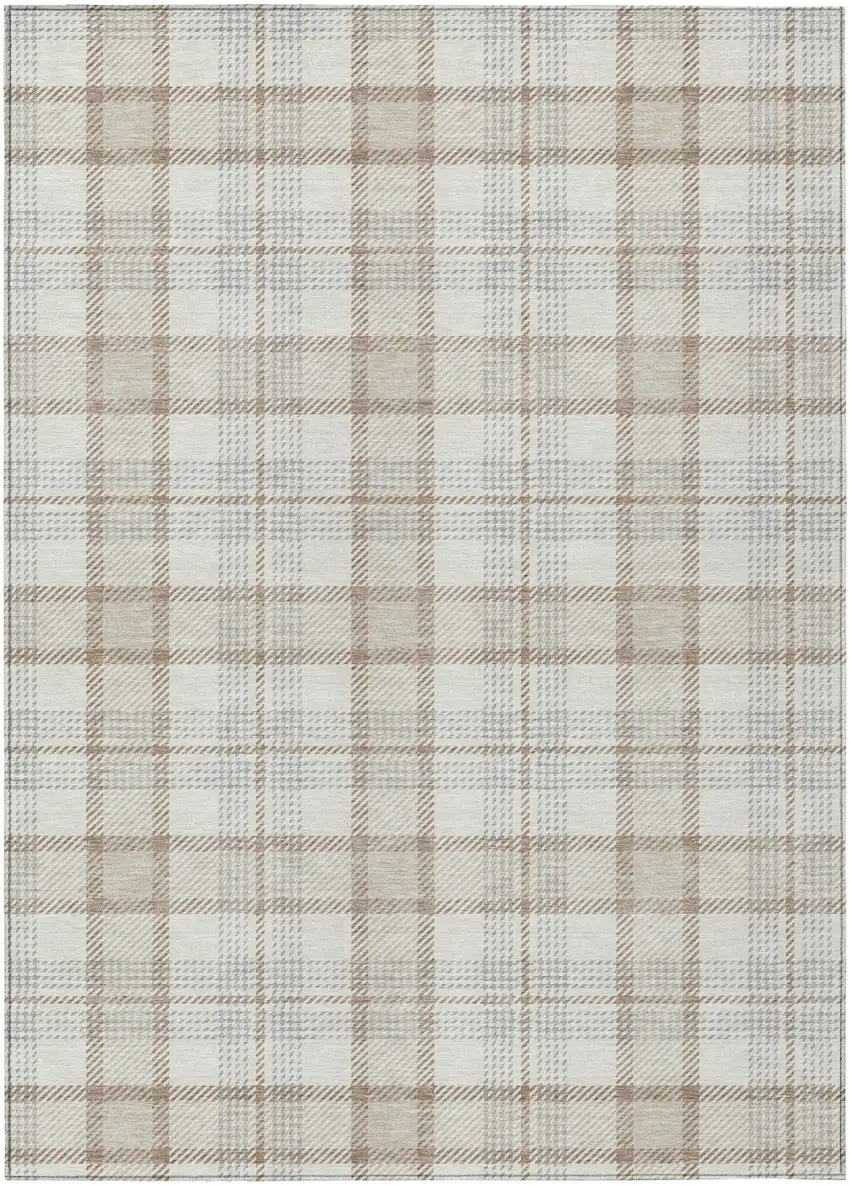 Linen And Brown Plaid Washable Indoor Outdoor Area Rug Photo 2