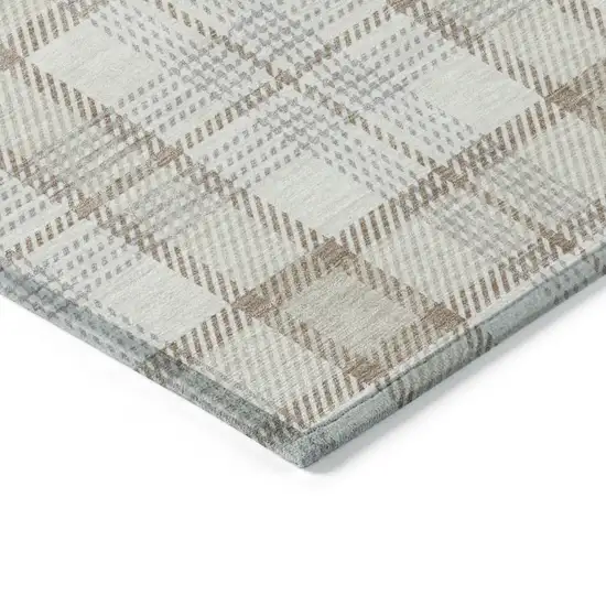 Linen And Brown Plaid Washable Indoor Outdoor Area Rug Photo 4