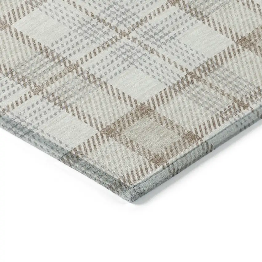 Linen And Brown Plaid Washable Indoor Outdoor Area Rug Photo 4