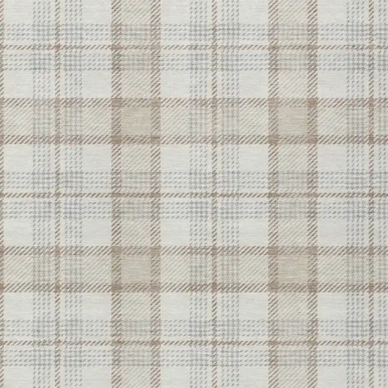 Linen And Brown Plaid Washable Indoor Outdoor Area Rug Photo 5