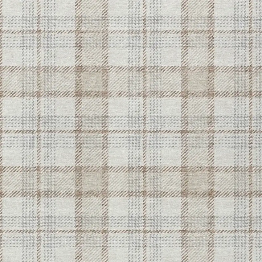 Linen And Brown Plaid Washable Indoor Outdoor Area Rug Photo 5