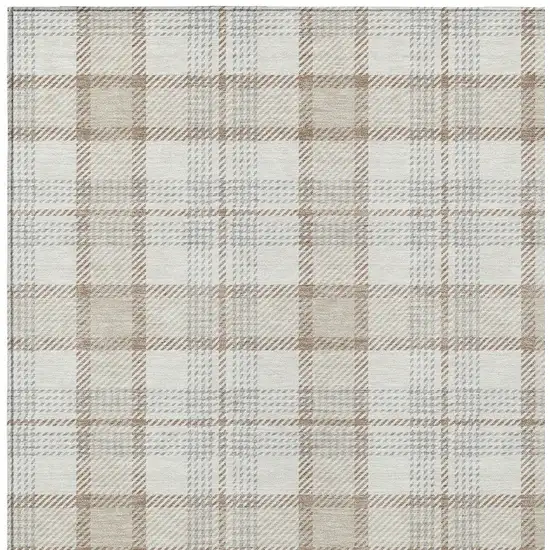 Linen And Brown Plaid Washable Indoor Outdoor Area Rug Photo 5