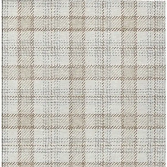 Linen And Brown Plaid Washable Indoor Outdoor Area Rug Photo 6