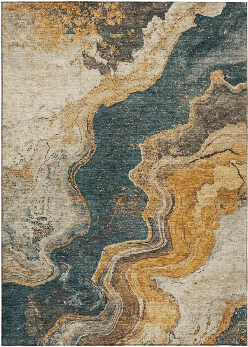 Linen And Charcoal Abstract Washable Indoor Outdoor Area Rug Photo 9