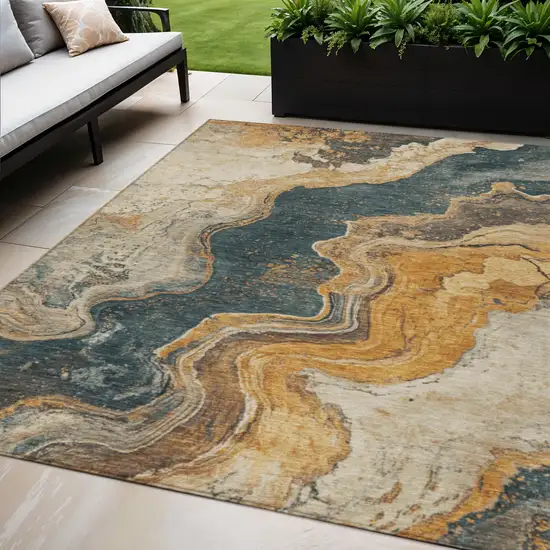 Linen And Charcoal Abstract Washable Indoor Outdoor Area Rug Photo 2