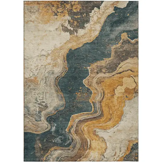 Linen And Charcoal Abstract Washable Indoor Outdoor Area Rug Photo 9