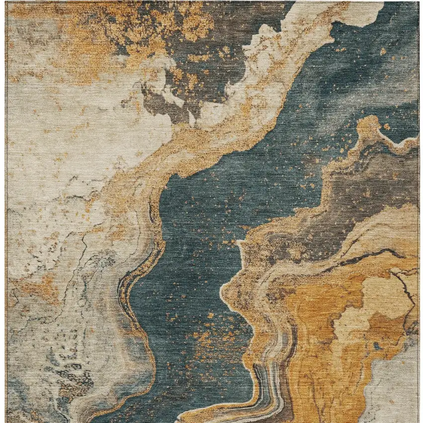 Linen And Charcoal Abstract Washable Indoor Outdoor Area Rug Photo 7