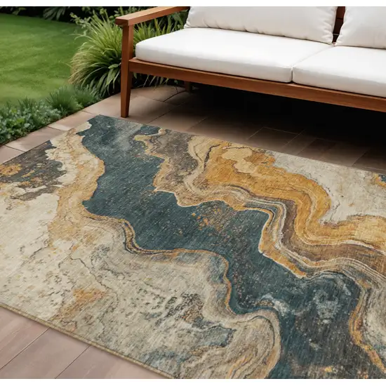 Linen And Charcoal Abstract Washable Indoor Outdoor Area Rug Photo 2