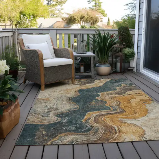 Linen And Charcoal Abstract Washable Indoor Outdoor Area Rug Photo 4