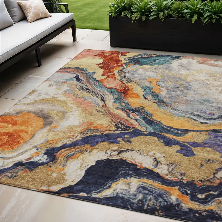 Linen And Charcoal Abstract Washable Indoor Outdoor Area Rug Photo 2