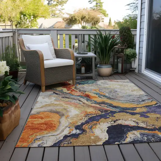 Linen And Charcoal Abstract Washable Indoor Outdoor Area Rug Photo 4