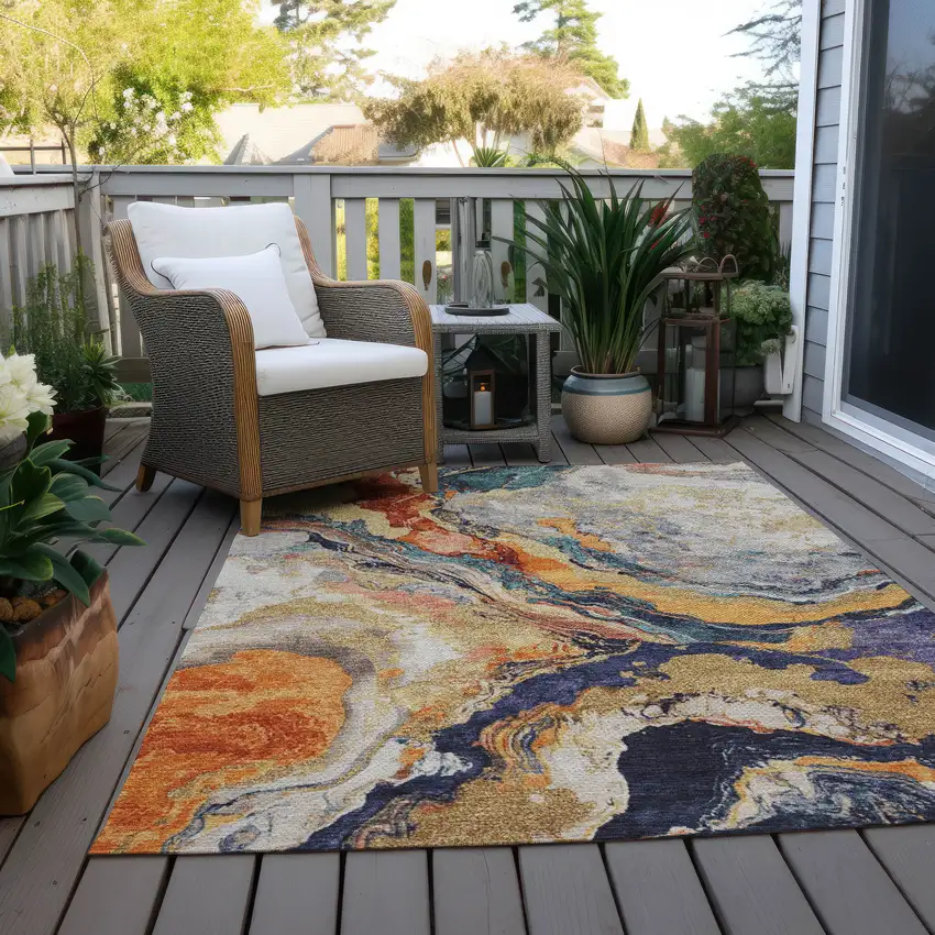 Linen And Charcoal Abstract Washable Indoor Outdoor Area Rug Photo 4