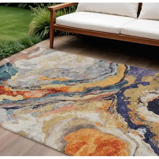 Linen And Charcoal Abstract Washable Indoor Outdoor Area Rug Photo 2