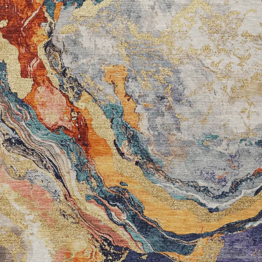 Linen And Charcoal Abstract Washable Indoor Outdoor Area Rug Photo 9