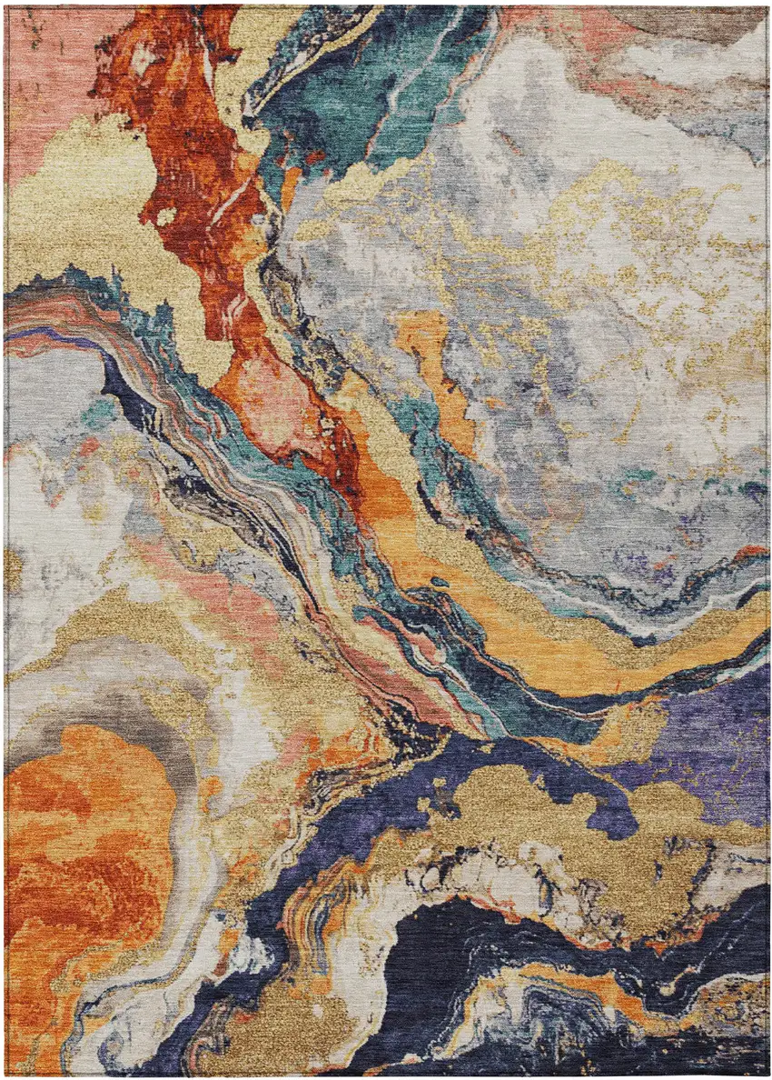 Linen And Charcoal Abstract Washable Indoor Outdoor Area Rug Photo 7