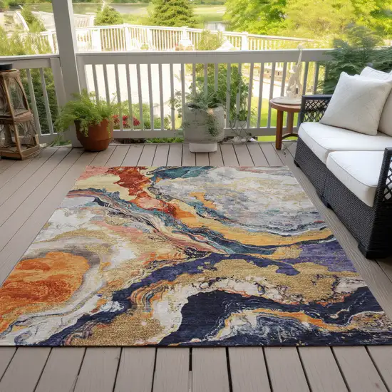 Linen And Charcoal Abstract Washable Indoor Outdoor Area Rug Photo 6