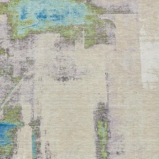 Linen And Fern Green Abstract Washable Indoor Outdoor Area Rug Photo 9