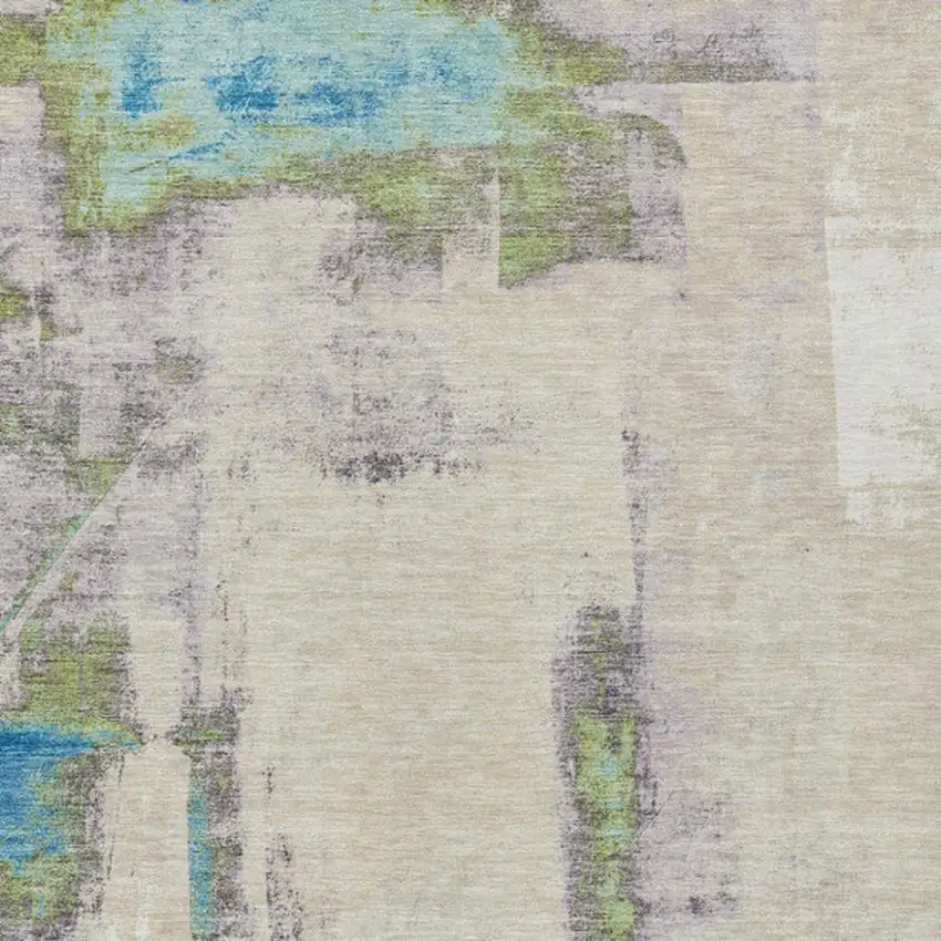 Linen And Fern Green Abstract Washable Indoor Outdoor Area Rug Photo 9