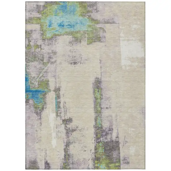 Linen And Fern Green Abstract Washable Indoor Outdoor Area Rug Photo 1