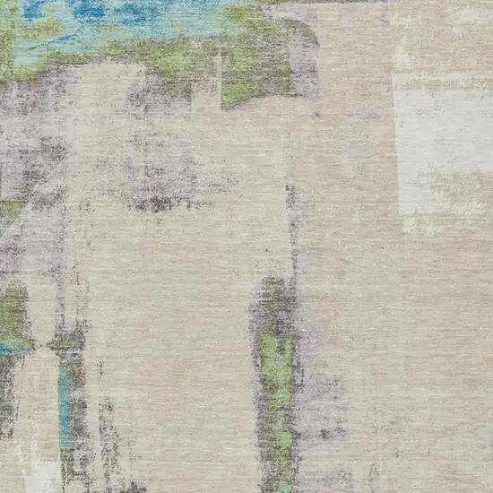 Linen And Fern Green Abstract Washable Indoor Outdoor Area Rug Photo 3
