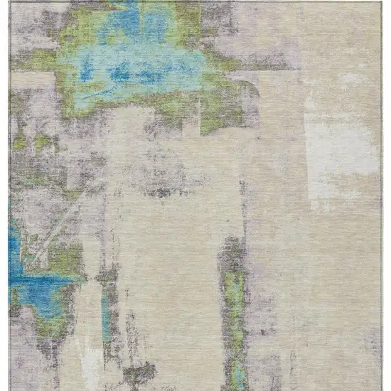 Linen And Fern Green Abstract Washable Indoor Outdoor Area Rug Photo 4