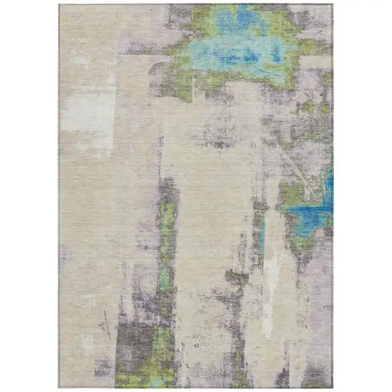 Linen And Fern Green Abstract Washable Indoor Outdoor Area Rug Photo 8