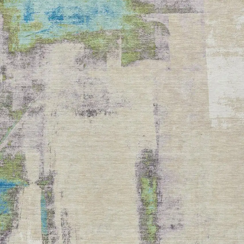 Linen And Fern Green Abstract Washable Indoor Outdoor Area Rug Photo 3