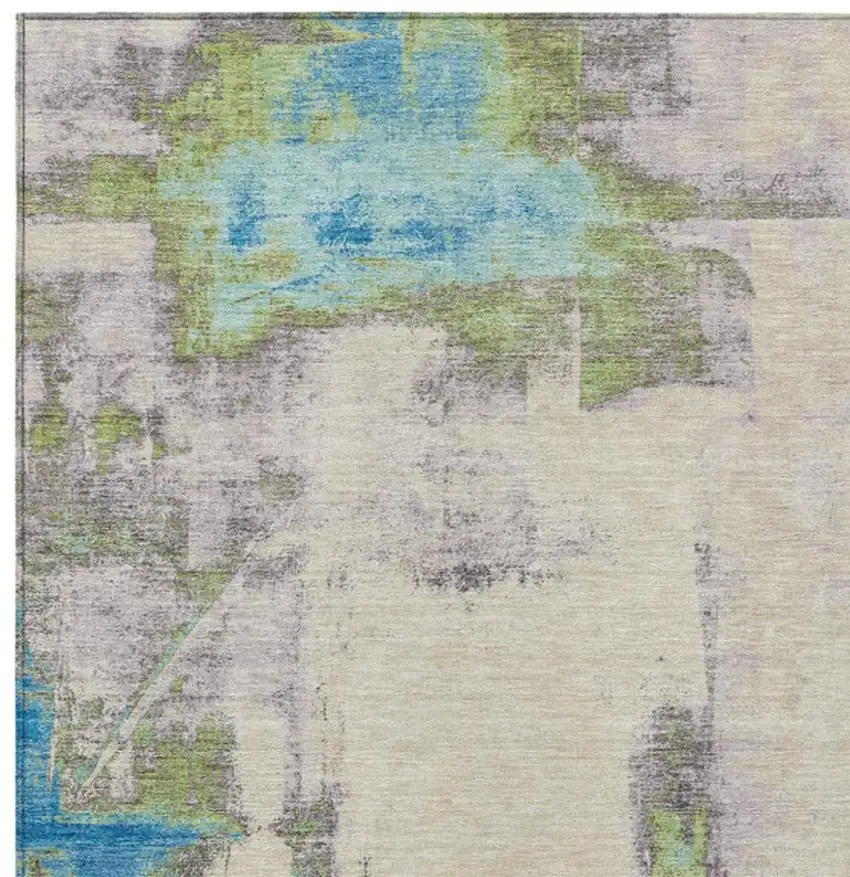 Linen And Fern Green Abstract Washable Indoor Outdoor Area Rug Photo 3