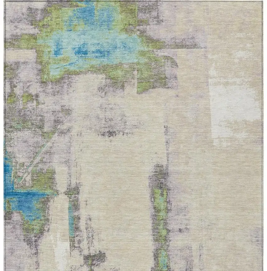 Linen And Fern Green Abstract Washable Indoor Outdoor Area Rug Photo 4